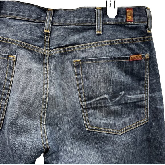 7 for all Mankind Austyn Jeans Mens 38x35 Straight Leg Dark Wash Logo Distressed - Picture 4 of 10